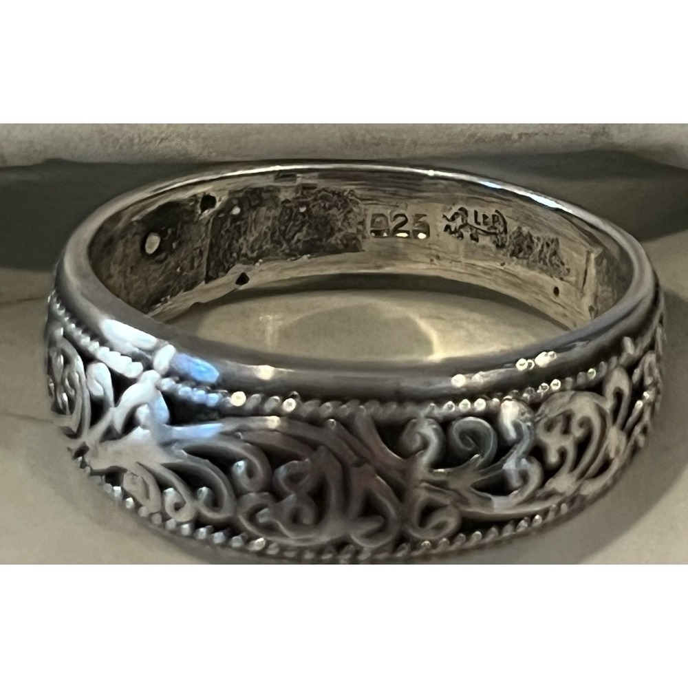 Sterling Silver 925 Filigree Leaf Swirl Band Ring Size 7 - Picture 4 of 4